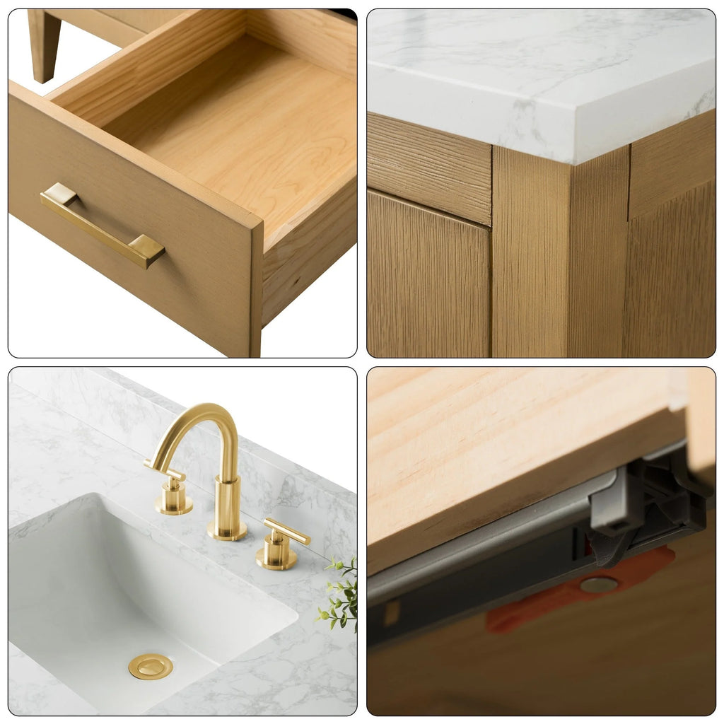 Vanity Art 72 Zoll Badezimmer-Waschtischunterschrank mit Doppelwaschbecken und Kunstmarmorplatte