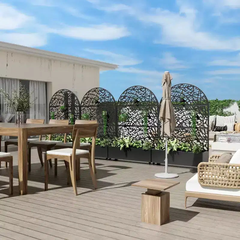 MAYEERTY 72x47 Schwarzer gewölbter Eisen-Pflanzkasten mit Spalier, 3-teiliges Set, dekorativer Gartensichtschutz für Terrasse und Balkon