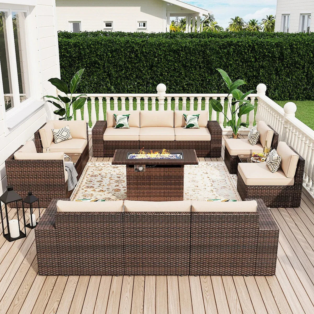 13-teiliges Gartenmöbel-Set mit Feuertisch