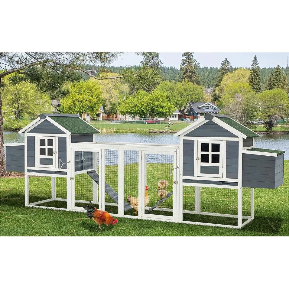 AECOJOY 144 Zoll großer Hühnerstall mit Auslauf, Holzhütte, Geflügelkäfig-Haus