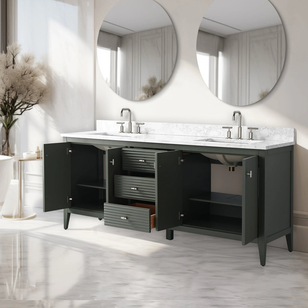 Vanity Art 72 Zoll Badezimmer-Waschtischunterschrank mit Doppelwaschbecken und Kunstmarmorplatte