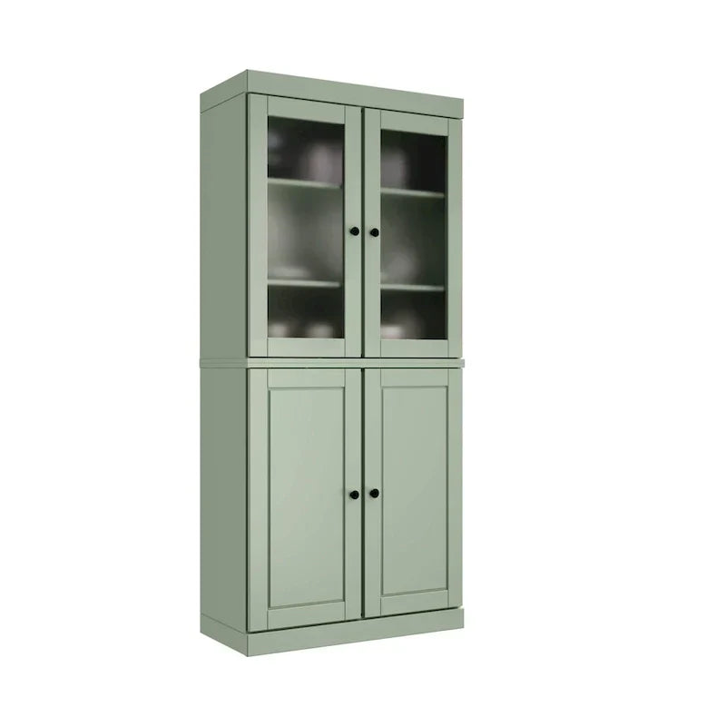 Vollholz-Vorratschrank mit Milchglastüren, Holztüren, 2 Schubladen und verstellbaren Einlegeböden