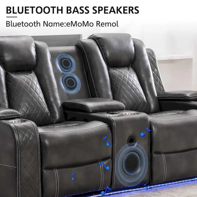 Elektrisches Relaxsofa mit kabellosem Ladegerät, Leselampe für das Wohnzimmer, Kunstleder-LED-Beleuchtung, AC/USB-Anschluss, Getränkehalter, Schwarz
