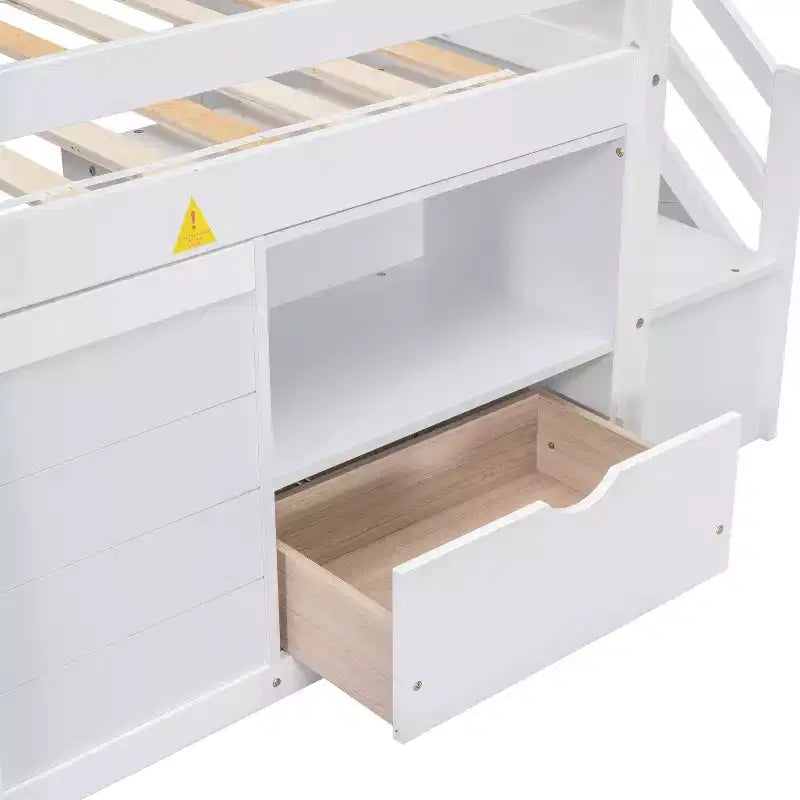 94.6L x 42.3B Massivholz-Hochbett in Twin-Größe mit Treppe, Schublade und Regal, modernes und klares Design