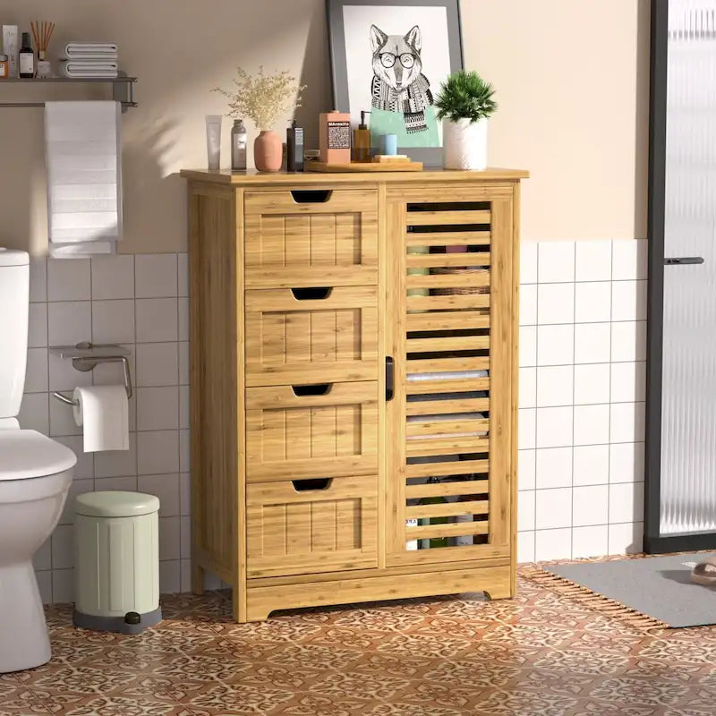 VEIKOUS Badezimmer-Bodenschrank mit 4 Schubladen