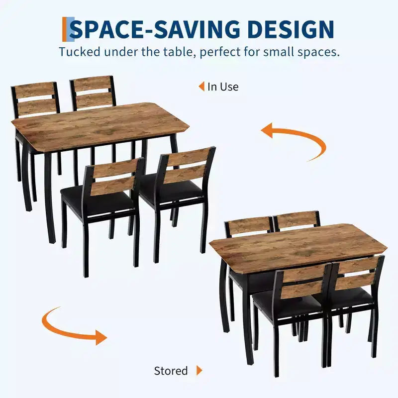 5-teiliges Küchen-Tisch- und Stuhlset mit Metallrahmen und abgeschrägtem Design
