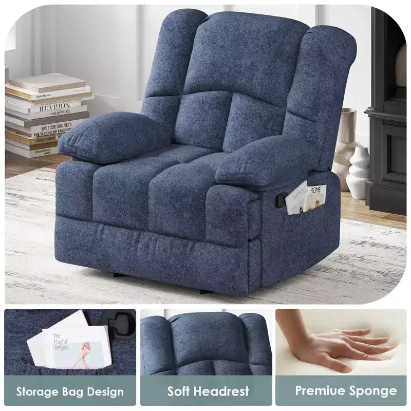 Blauer, übergroßer Schaukelsessel mit Chenille-Bezug