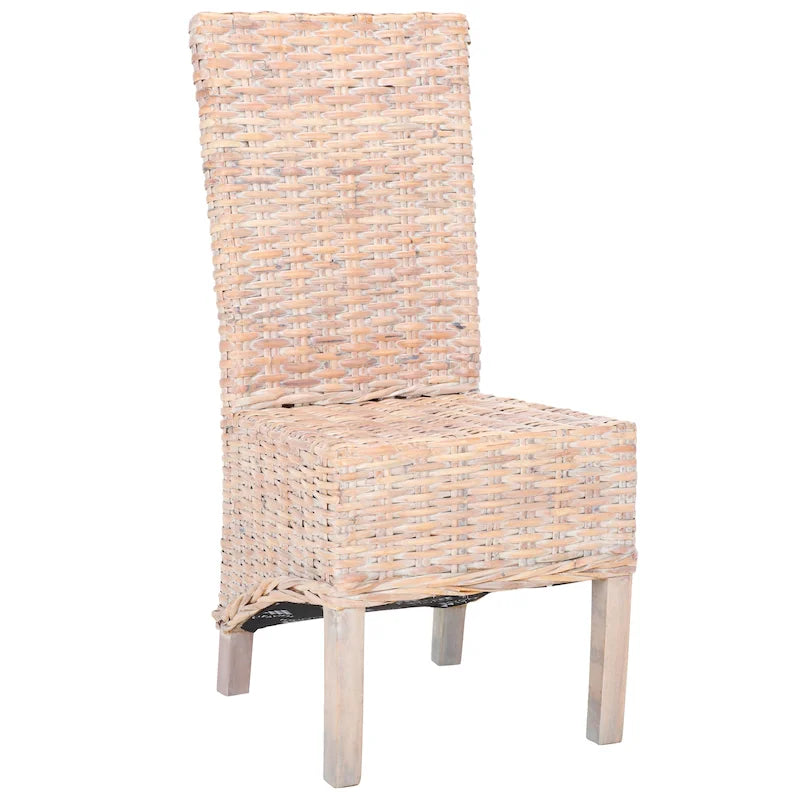 2er-Set Esszimmerstühle aus natürlichem Korbgeflecht 48B x 56T x 104H cm, Boho Coastal Stil