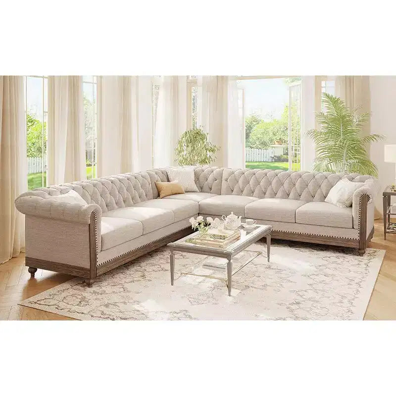 Mirod Großes Retro-Ecksofa mit Holzfüßen, bequemes Moduldesign für Wohnzimmer, Lounges und Familienbereiche