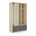 Tvilum, Lola Kleiderschrank 3 Fächer mit Vorhang, Eiche Struktur/Naturstoff/Grau Textil