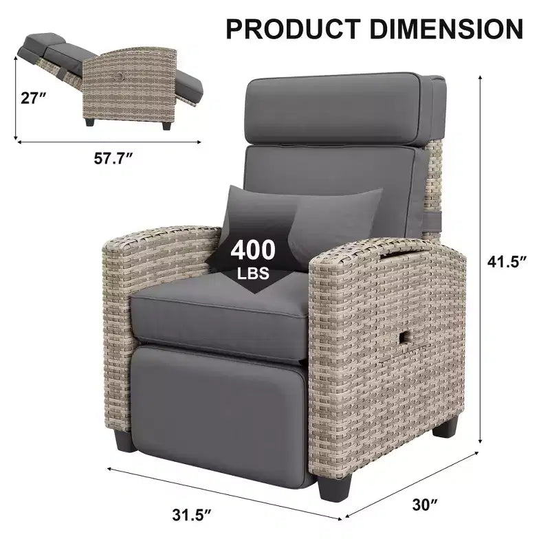 Outdoor Relaxsessel, Gartenliege mit verstellbarer Rückenlehne & Fußstütze, Korbliege bis 150 kg mit Klapptisch