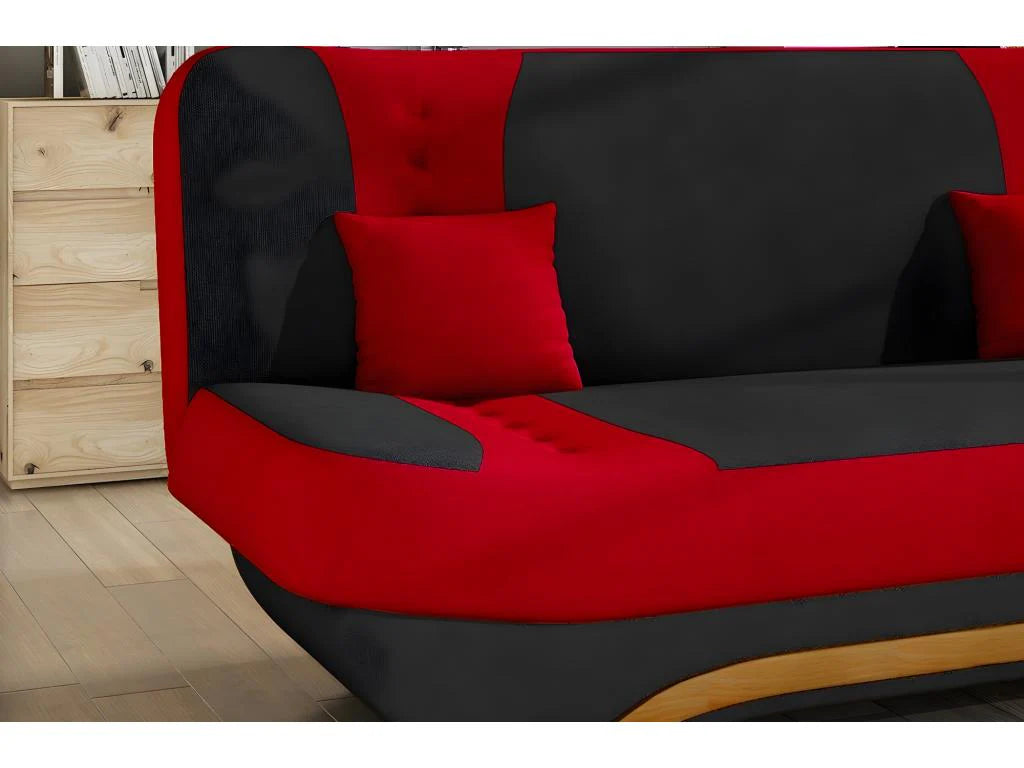 3-Sitzer Schlafsofa mit Stauraum – Zweifarbig Anthrazit / Rot – aus hochwertigem EWIN Stoff