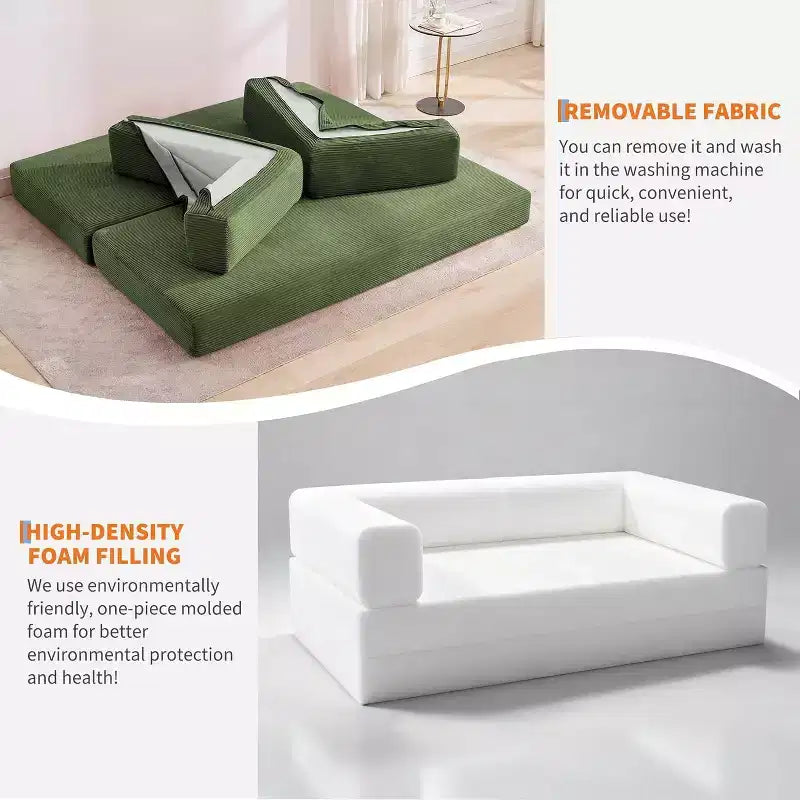 5-in-1 Schlafsofa, 78.8 Modulares Cord-Schlafsofa mit stabilem Rahmen, Multifunktions-Futon für kleine Räume, Wohnzimmer und Gästezimmer