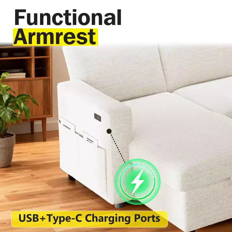Dyonery 81 Sektional-Schlafsofa, L-förmige Ausziehcouch mit beidseitigem Stauraum, USB, verstellbare Rückenlehne
