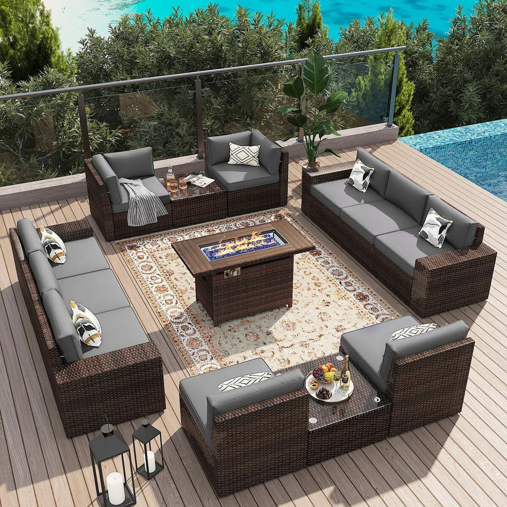 13-teiliges Gartenmöbel-Set mit Feuertisch