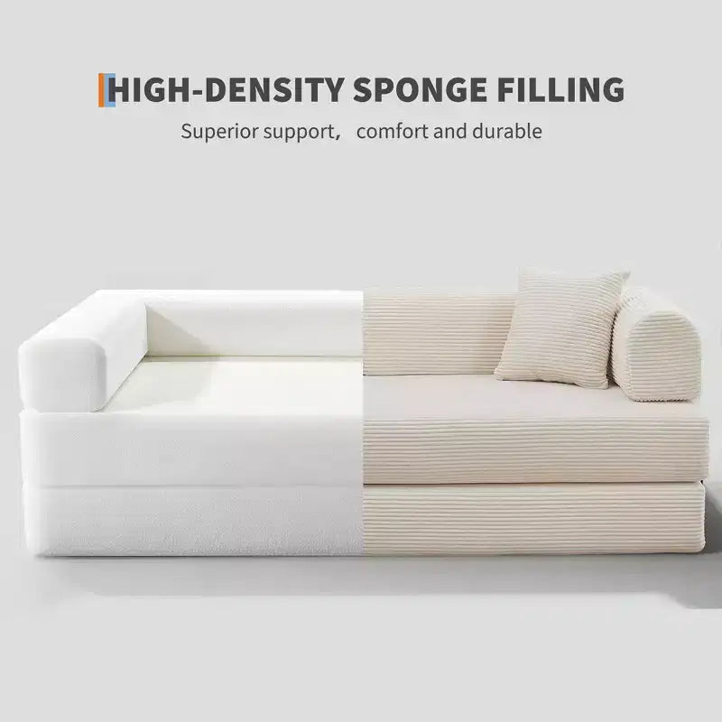 4-in-1 Schlafsofa, 79" rahmenloses Cord-Klappbodenbett mit Kissen, keine Montage erforderlich, Zweisitzer für kleine Wohnungen