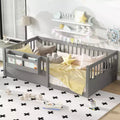 Bellemave Kinder-Bodenbett mit erhöhtem Zaun und Bücherregal, hölzernes Montessori-Bettgestell in Twin-Größe für Mädchen und Jungen