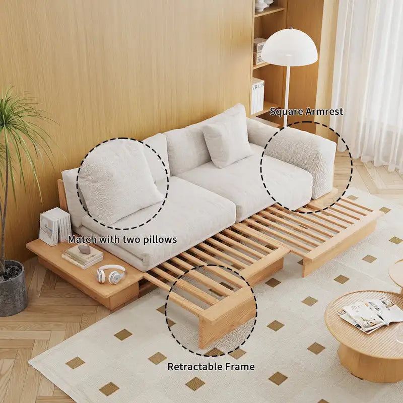 JASIWAY Modernes Sofa aus Massivholz mit Polsterung aus Baumwollleinen