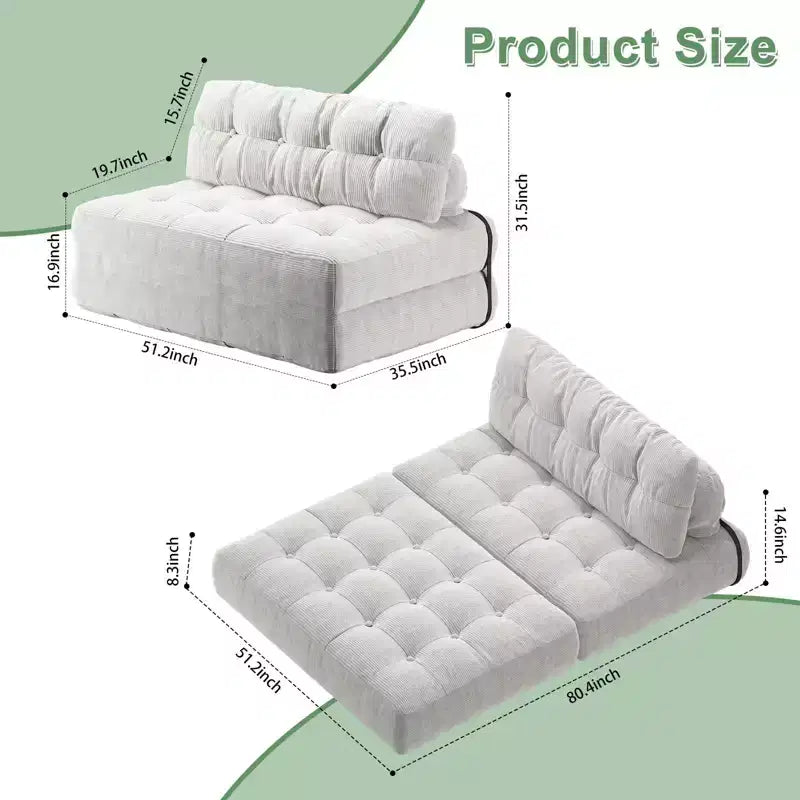 Klappbares Cord-Schlafsofa Futon, wandelbarer Bodenschlafsessel mit Kissen & Rückenlehne