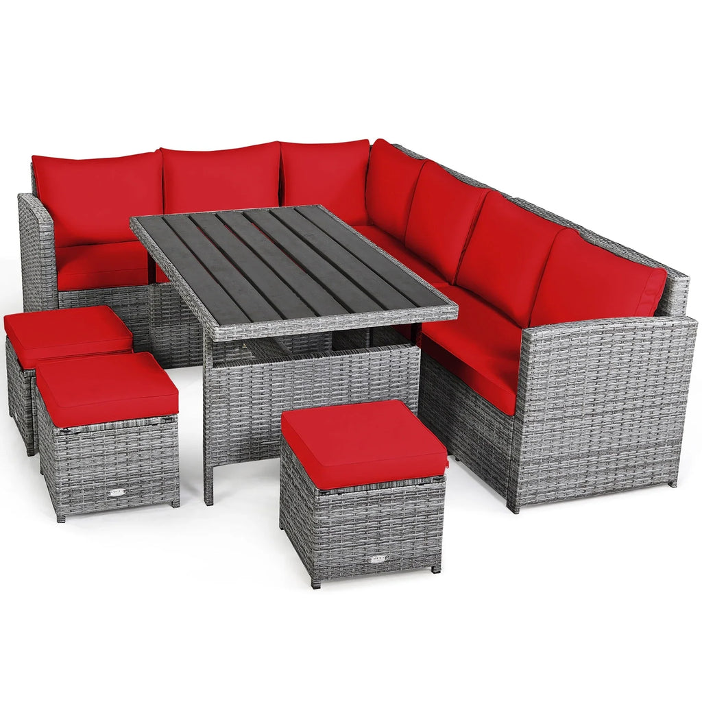 Costway 7-teiliges Terrassen-Essgruppe Rattan-Sofa Couch Ottomane – Details ansehen