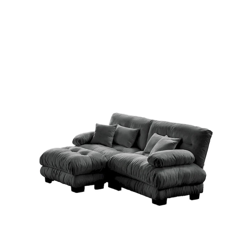 L-förmiges Loveseat Sofa Chenille Sektionssofa mit Lendenkissen