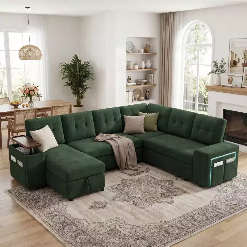 Dyonery 112 Modulares Schlafsofa mit Ausziehfunktion, U-förmiges Schnittsofa mit Stauraum, extra breite und tiefe Sitzflächen für das Wohnzimmer