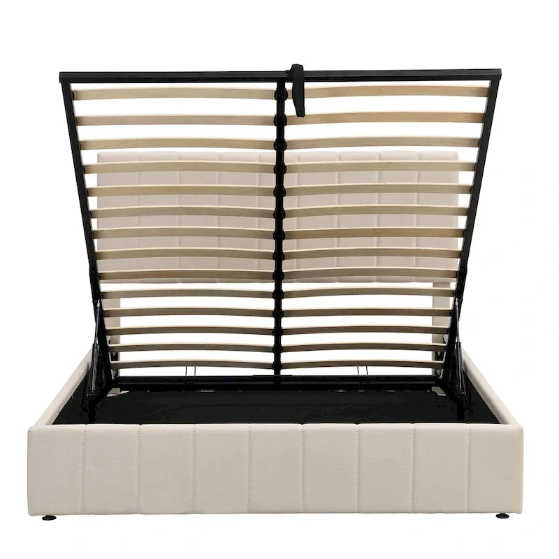 Queen-Size-Polster-Plattformbett mit hydraulischem Aufbewahrungssystem – Beige