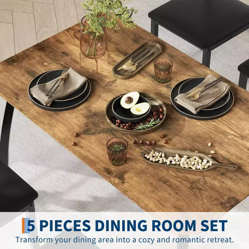 5-teiliges Küchen-Tisch- und Stuhlset mit Metallrahmen und abgeschrägtem Design