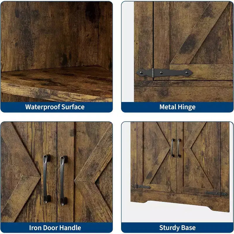 69" Hoher Eckschrank, Bauernhaus-Eckschrank, platzsparender Stauraum, Glastür, verstellbare Einlegeböden, für Wohnzimmer, Küche