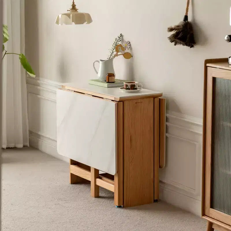 GDFStudio Agatha Moderner Massivholz-Klapptisch für 4-6 Personen mit Rock Slab Platte