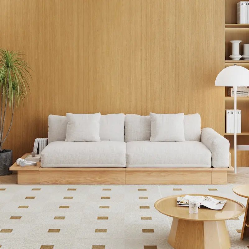 JASIWAY Modernes Sofa aus Massivholz mit Polsterung aus Baumwollleinen
