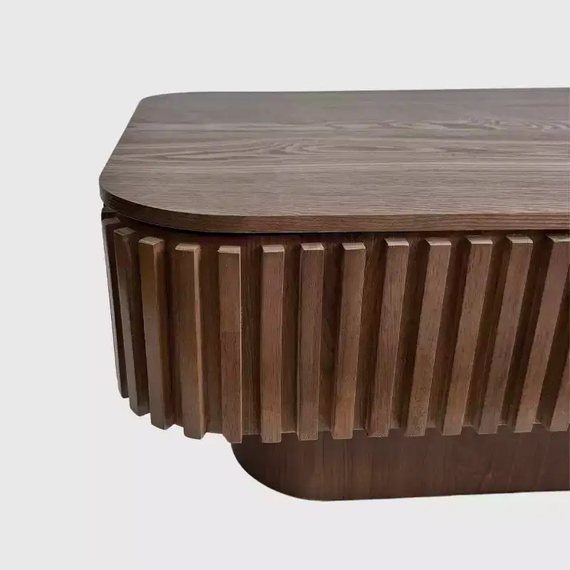 JVNOXK 38.6'' Geriffelter Couchtisch mit Stauraum und Liftfunktion, Massivholzfurnier Höhenverstellbarer Moderner Akzenttisch für Wohnzimmer, Schlafzimmer, Walnuss