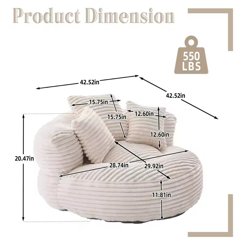 Sitzsacksofa für Erwachsene und Kinder, übergroßer Cord-Sitzsackstuhl mit 3 Kissen und Armlehne für Wohnzimmer und Schlafzimmer