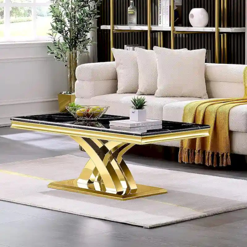 Moderner Couchtisch 48 Rechteckiger Couchtisch mit X-förmigem Sockel Couchtische für das Wohnzimmer