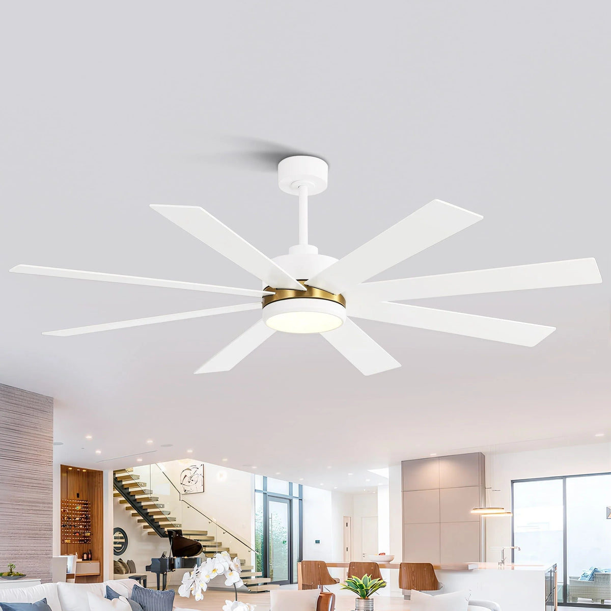 65-Zoll-LED-Deckenventilator mit 8 Flügeln, Licht und Fernbedienung, Schwarz