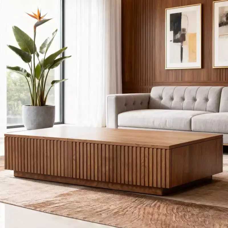 51.1 Couchtisch mit hochklappbarer Platte im Mid-Century Modern-Stil, rechteckiger Wohnzimmertisch aus Walnussholz