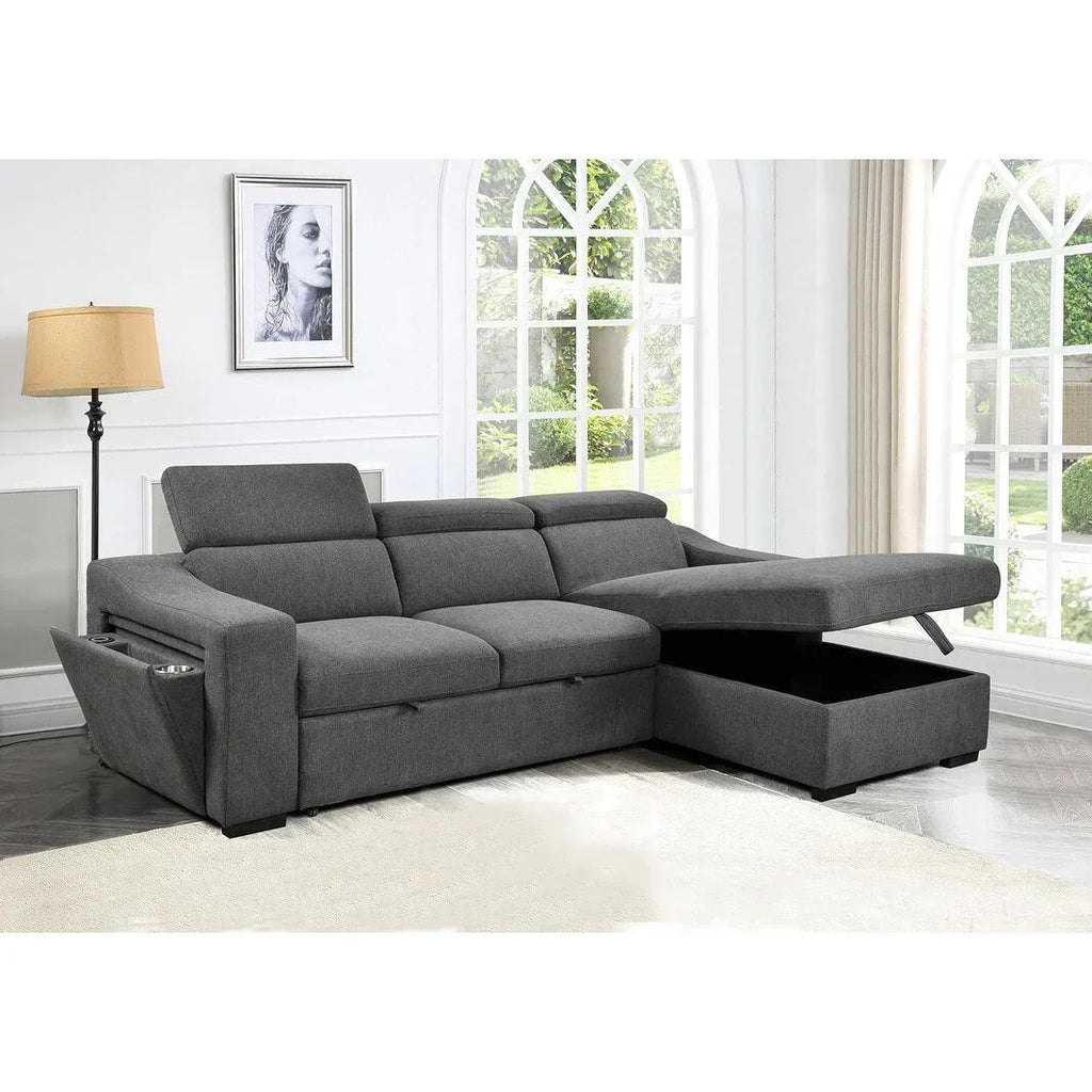 Roomfitters 103 Cabrio-Ecksofa mit Stauraum-Recamiere, verstellbaren Kopfstützen, L-förmigem Schlafsofa, Dunkelgrau