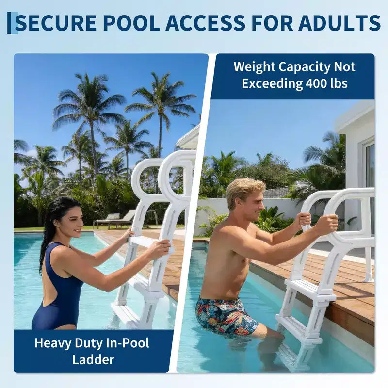 Hochrobuste 5-Stufen-Schwimmbadleiter mit doppelten Handläufen Rutschfeste, stabile PE-Stufen 180 kg Tragfähigkeit Passend für 122-137 cm tiefe Einbau- und Aufstellpools