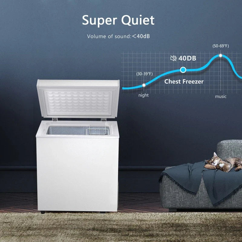 1,8 Kubikfuß Gefriertruhe mit herausnehmbarem Korb, Bodenablauf, 7-Stufen-Thermostat, freistehendes Design für Zuhause und Wohnung
