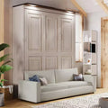 Murphy-Bett in Queen-Size mit Sofa, Queen-Schrankbett aus Holz mit LED-Beleuchtung, klappbares Truhenbett für Gästezimmer, Beige
