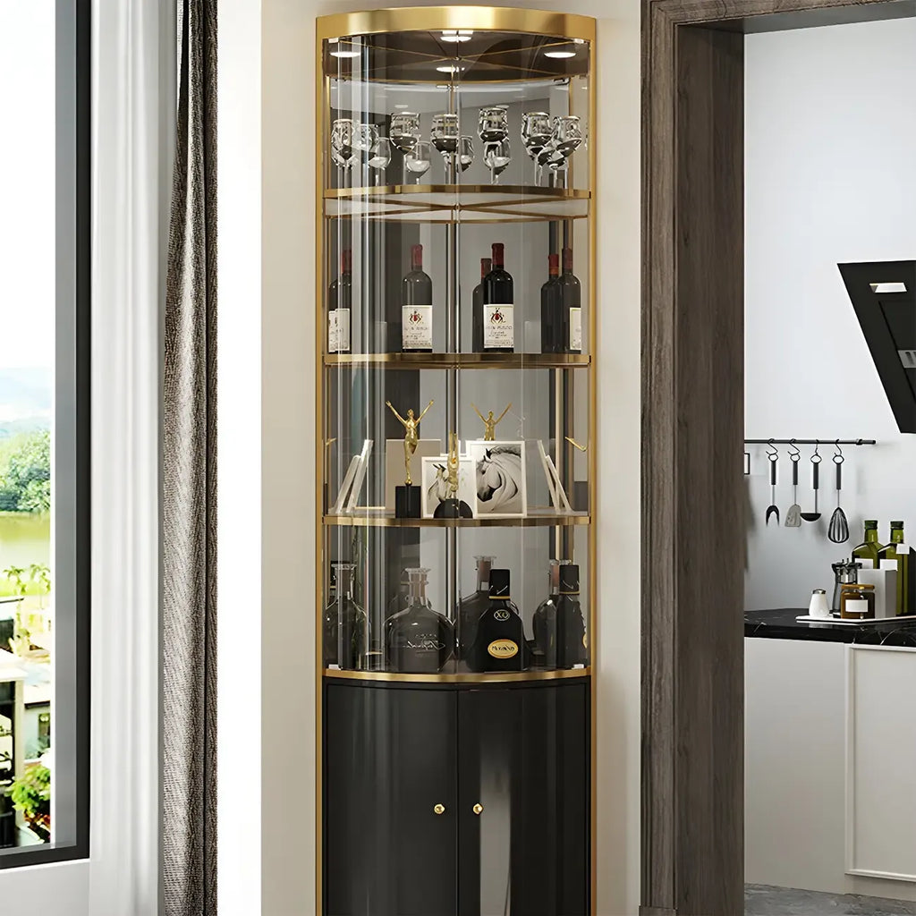 Glam Glossy Glas Gold Metall Abgerundete Display-Eckvitrine