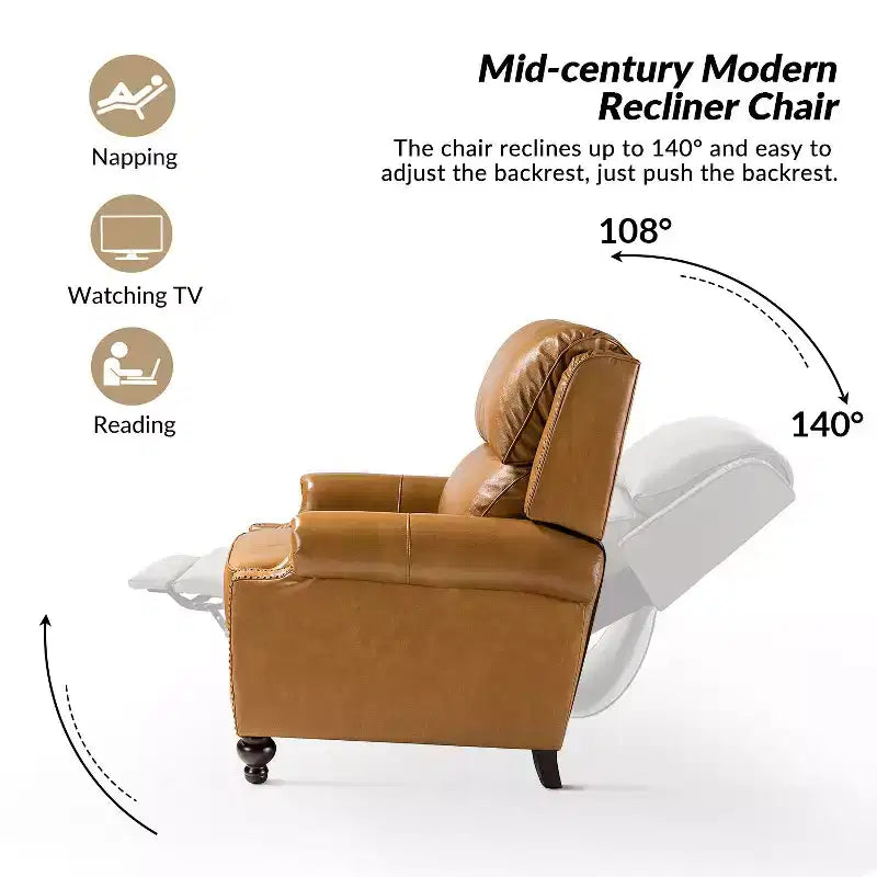2er-Set Elisabete Modern Wingback Echtleder-Liegesessel mit Vintage-Nagelkopfleiste für Wohn- und Schlafzimmer | ART OF LIVING DESIGNS
