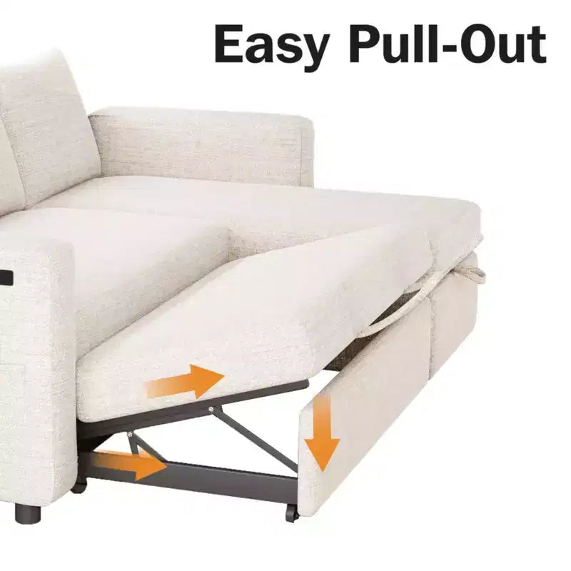 2-in-1 Schlafsofa zum Ausziehen mit Stauraum-Recamiere, Chenille-Ecksofa mit USB-Anschlüssen für das Wohnzimmer