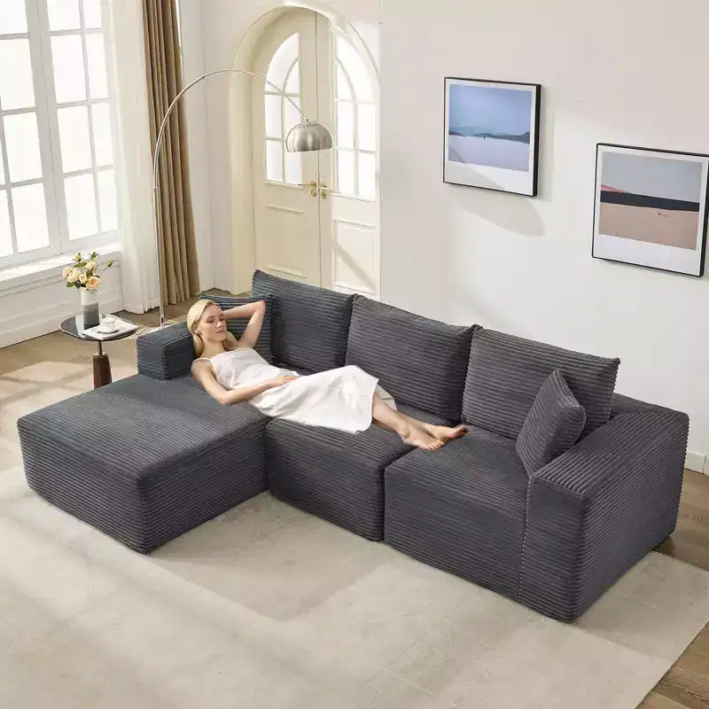 108 Modernes Sofa, 3-Sitzer Polster Ecksofa mit Kissen, Tiefes Sofa, Keine Montage Erforderlich