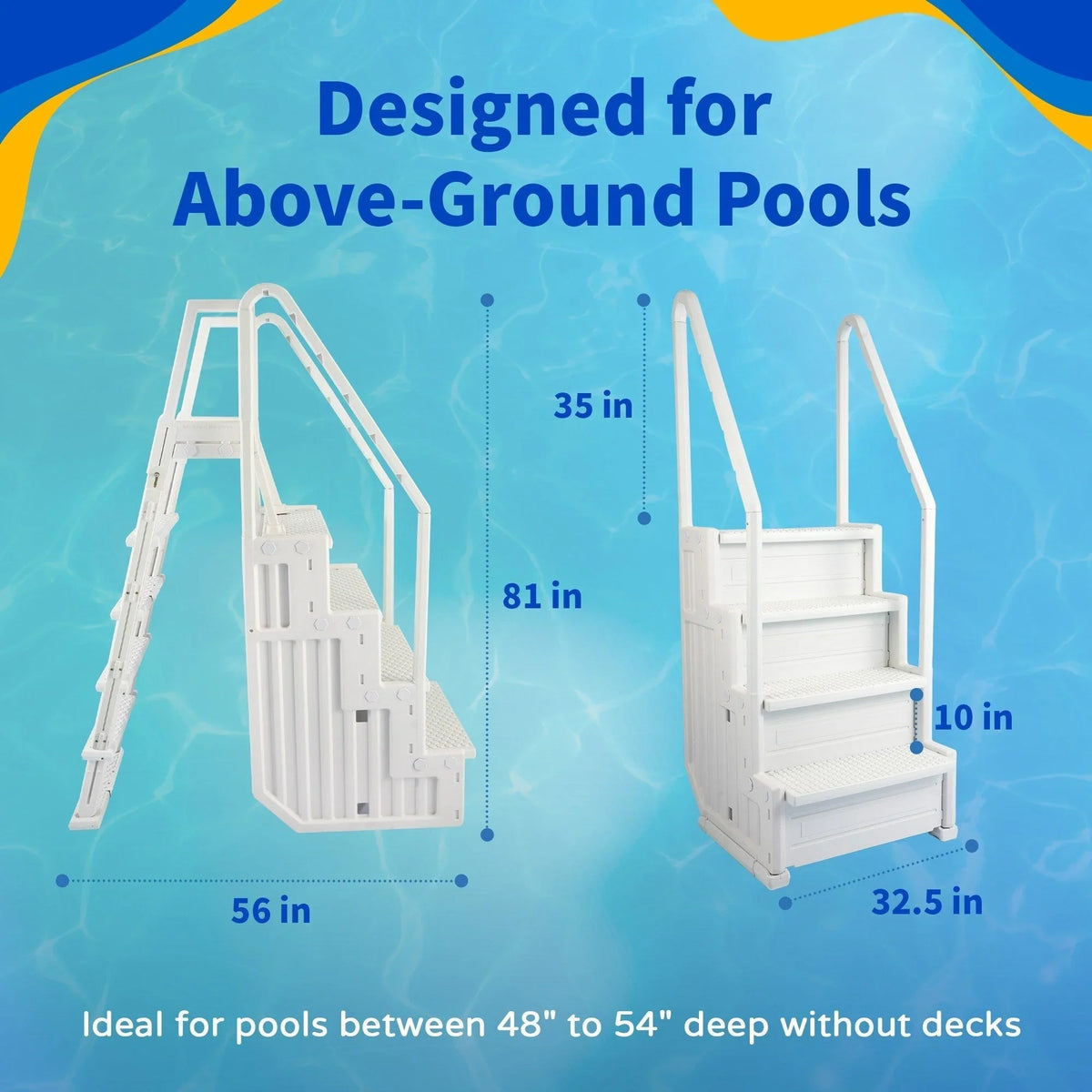Blue Wave Easy Pooltreppe mit Außenleiter für Aufstellpools – 82,55 cm B x 142,24 cm T x 205,74 cm H