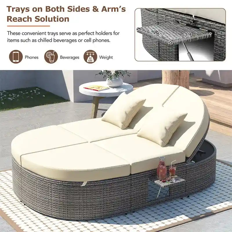 Outdoor Sonnenliege Gartenliege 2-Personen-Daybed mit Kissen und Polstern