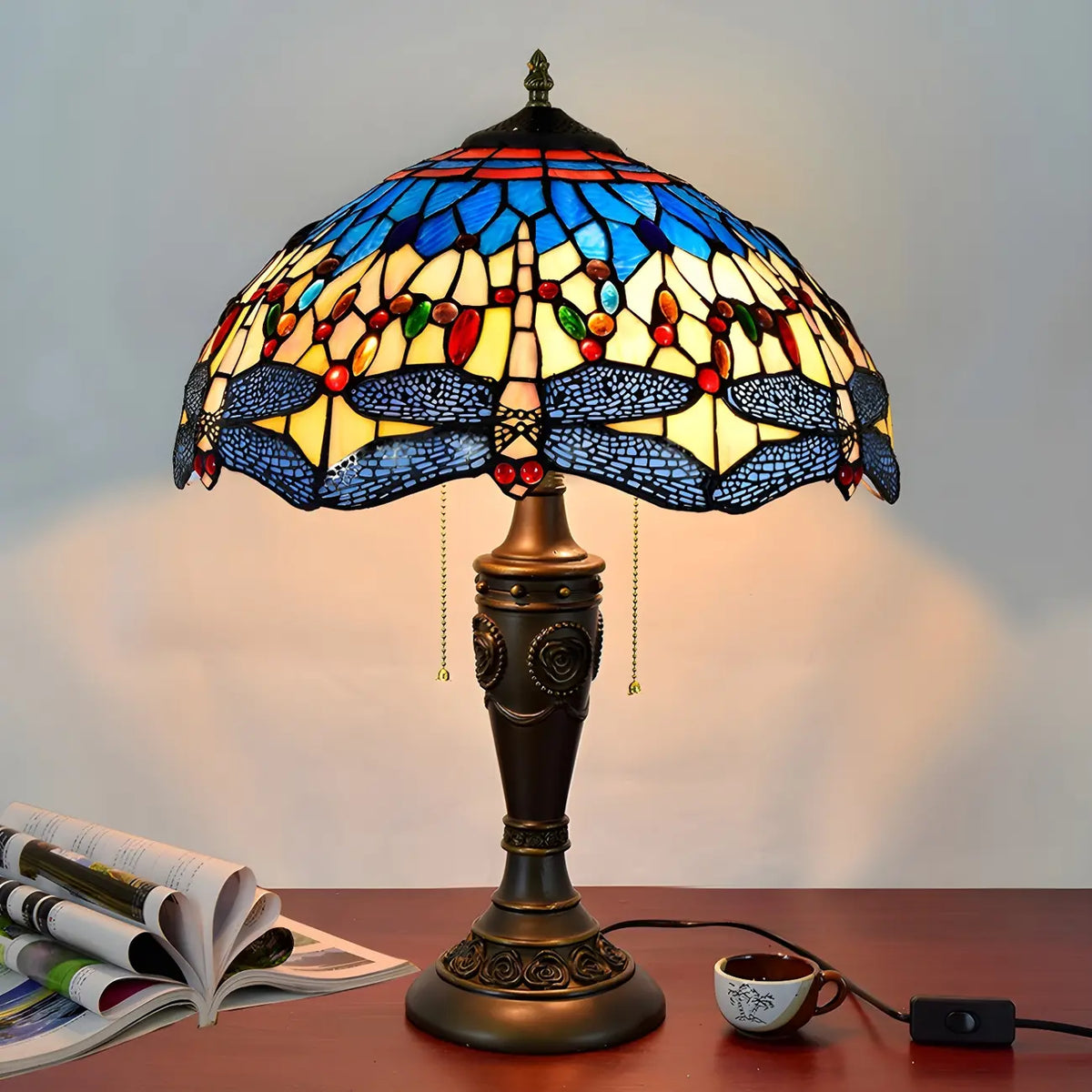 HomeyFad 2-Flammige Vintage-Tischleuchte mit Glasschirm aus Edelstahl