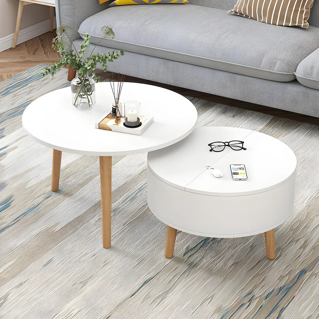 Schwarz Weiß Moderner Runder Couchtisch aus Holz mit Stauraum