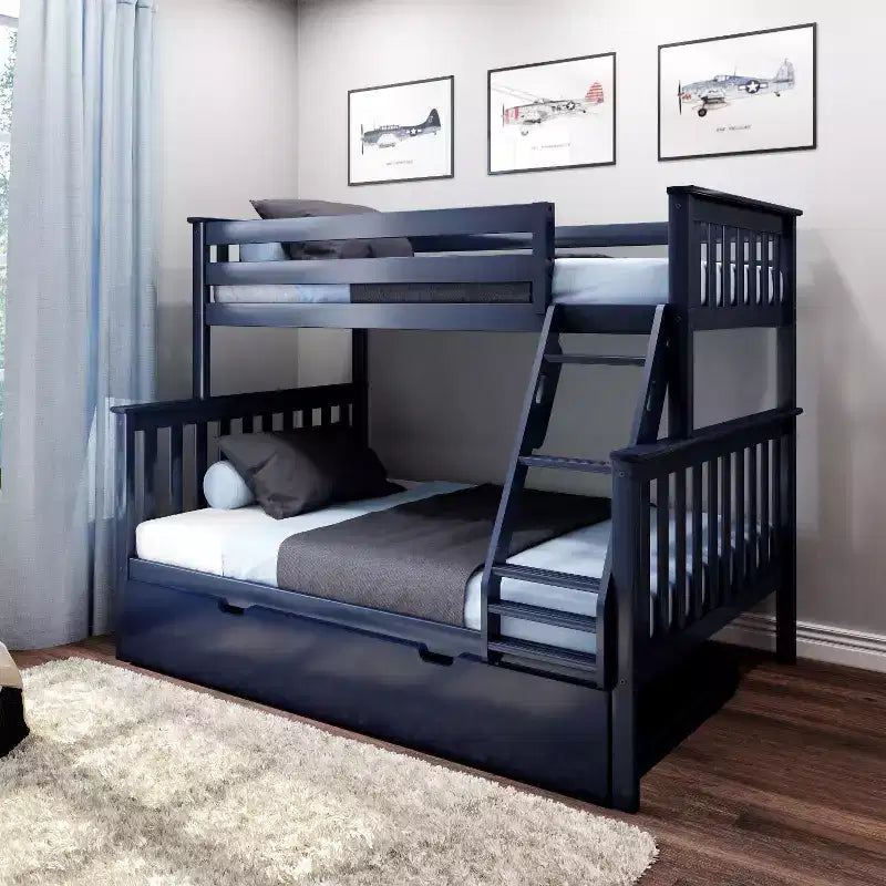 Max & Lily Massivholz Etagenbett, Twin über Full mit Ausziehbett und Leiter für Kinder