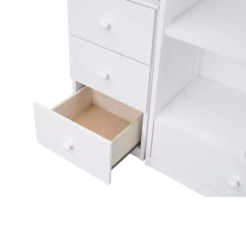 Hochbett in Twin-Größe mit L-förmigem Schreibtisch, 3 Schubladen, Schrank, Treppenstauraum, aus massivem Kiefernholz/MDF gefertigt